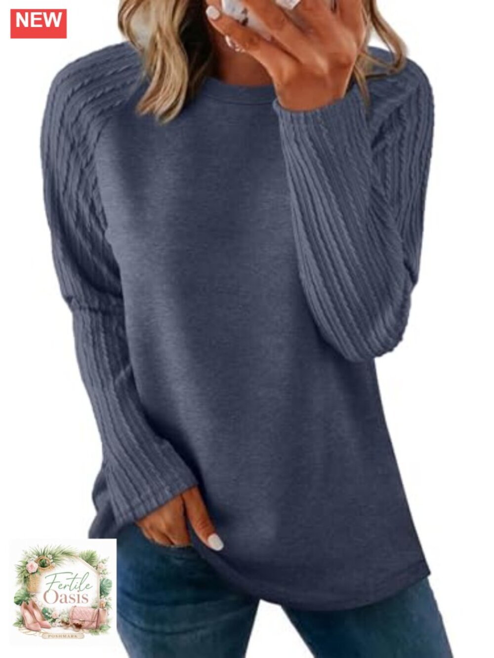 Long Sleeve Tunic Crewneck Oversized Sweatshirt for Women Fall Fashion Cable